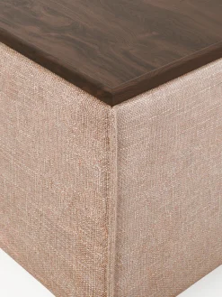 Reposapiés|Sofás></noscript>Westwing Collection Reposapiés puf de mezcla de lino con espacio de almacenamiento Lennon Mezcla de lino rojo óxido, madera de roble oscura