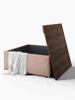 Reposapiés|Sofás></noscript>Westwing Collection Reposapiés puf de mezcla de lino con espacio de almacenamiento Lennon Mezcla de lino rojo óxido, madera de roble oscura