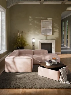 Reposapiés|Sofás></noscript>Westwing Collection Reposapiés puf de mezcla de lino con espacio de almacenamiento Lennon Mezcla de lino rojo óxido, madera de roble oscura