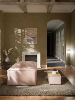 Reposapiés|Sofás>Westwing Collection Reposapiés puf de mezcla de lino con espacio de almacenamiento Lennon Mezcla de lino rojo óxido, madera de roble clara