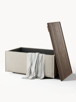 Online Reposapiés puf de mezcla de lino con espacio de almacenamiento Lennon Reposapiés|Sofás