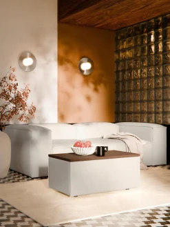 Online Reposapiés puf de mezcla de lino con espacio de almacenamiento Lennon Reposapiés|Sofás