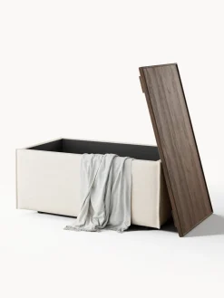 Online Reposapiés puf de mezcla de lino con espacio de almacenamiento Lennon Reposapiés|Sofás