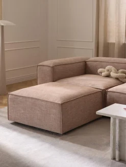 Reposapiés|Sofás>Westwing Collection Reposapiés puf de mezcla de lino Lennon Mezcla de lino rojo óxido