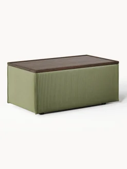 Reposapiés|Sofás>Westwing Collection Reposapiés puf de pana con espacio de almacenamiento Lennon Pana verde oliva, madera de roble oscura