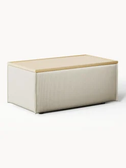 Reposapiés|Sofás>Westwing Collection Reposapiés puf de pana con espacio de almacenamiento Lennon Pana beige claro, madera de roble clara