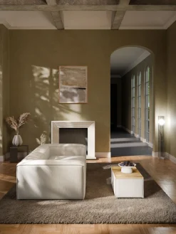 Reposapiés|Sofás>Westwing Collection Reposapiés puf de pana con espacio de almacenamiento Lennon Pana beige claro, madera de roble clara