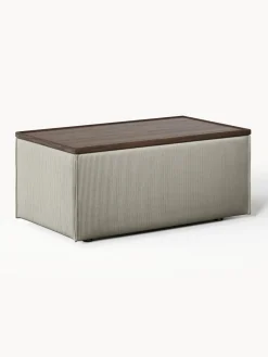 Reposapiés|Sofás>Westwing Collection Reposapiés puf de pana con espacio de almacenamiento Lennon Pana gris, madera de roble oscura