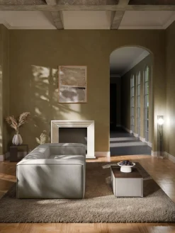 Reposapiés|Sofás>Westwing Collection Reposapiés puf de pana con espacio de almacenamiento Lennon Pana gris, madera de roble oscura