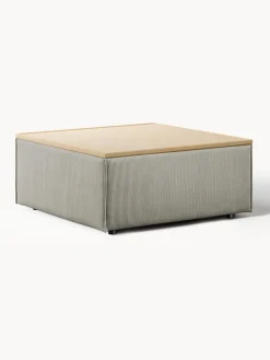 Reposapiés|Sofás>Westwing Collection Reposapiés puf de pana con espacio de almacenamiento Lennon Pana gris, madera de roble clara