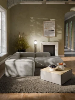 Reposapiés|Sofás>Westwing Collection Reposapiés puf de pana con espacio de almacenamiento Lennon Pana gris, madera de roble clara