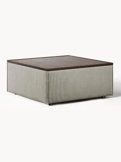 Reposapiés|Sofás>Westwing Collection Reposapiés puf de pana con espacio de almacenamiento Lennon Pana gris, madera de roble oscura