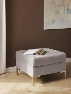 Reposapiés|Sofás>Westwing Collection Reposapiés puf de terciopelo con espacio de almacenamiento Luna Terciopelo greige, dorado