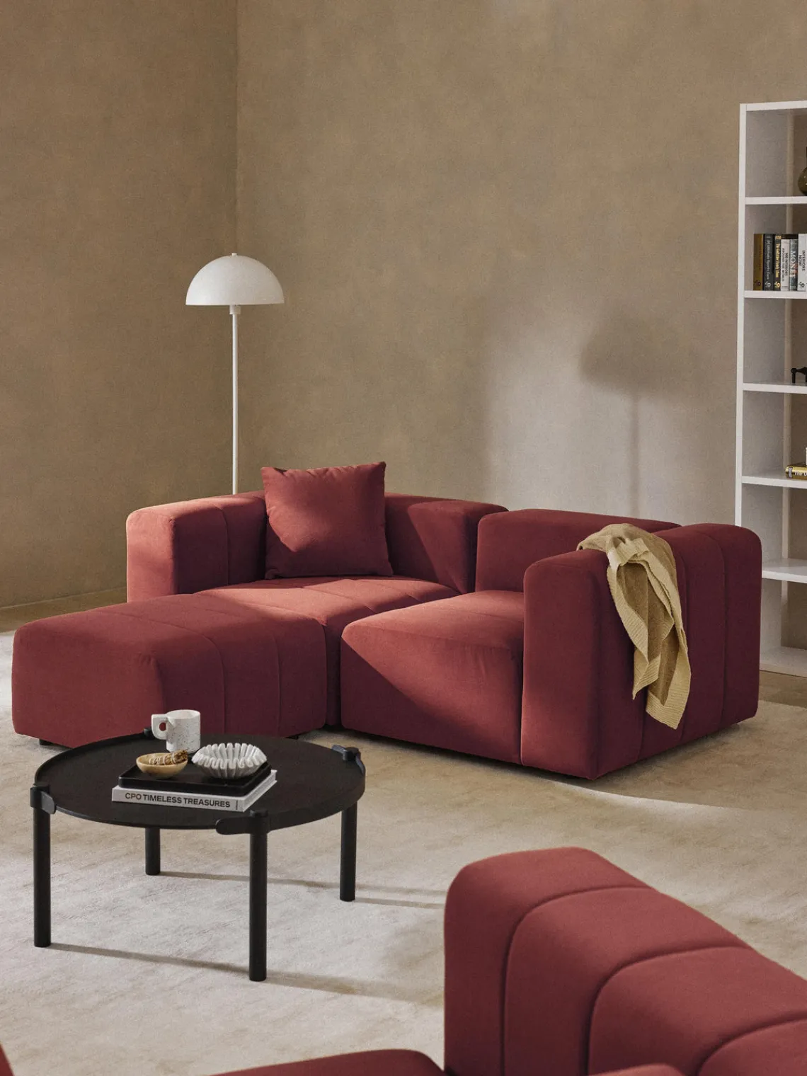 Reposapiés|Sofás>Westwing Collection Reposapiés puf de terciopelo Lena Terciopelo rojo vino