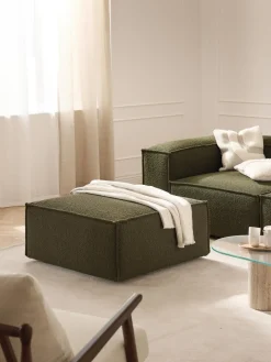 Reposapiés|Sofás>Westwing Collection Reposapiés puf en tejido bouclé Lennon Bouclé verde oliva