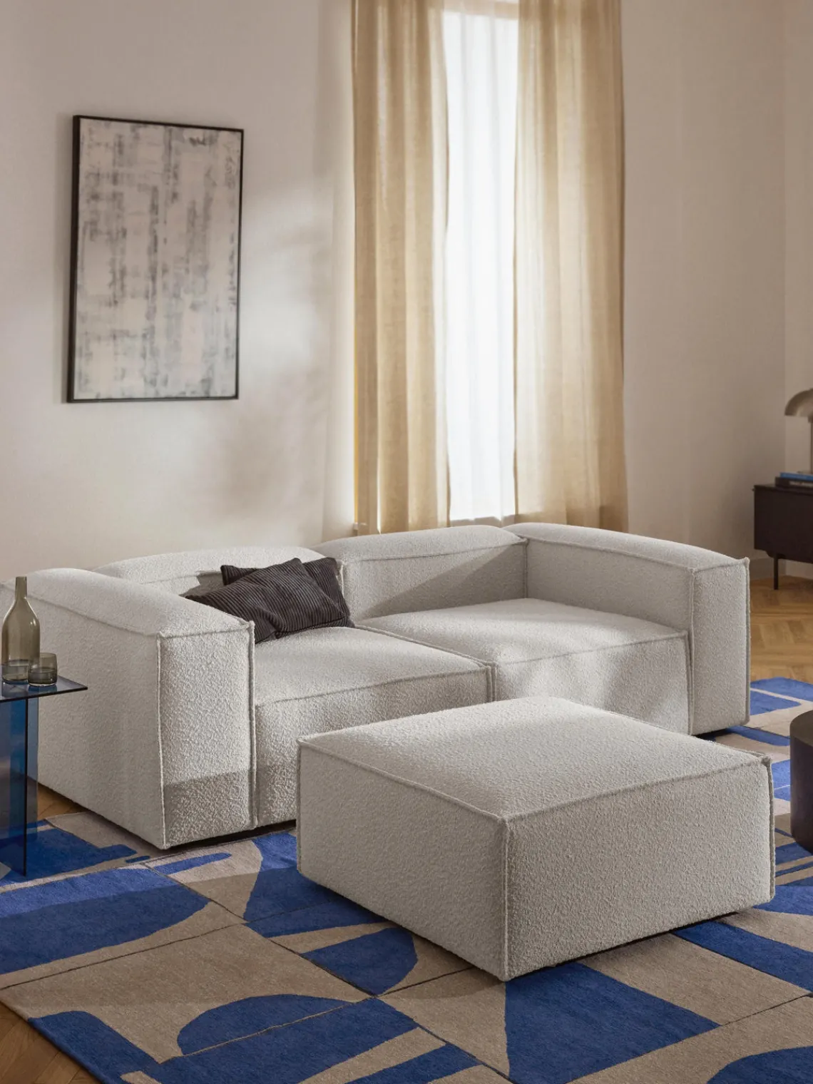 Reposapiés|Sofás>Westwing Collection Reposapiés puf en tejido bouclé Lennon Bouclé Off White