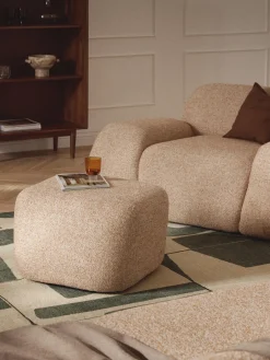 Reposapiés|Sofás>Westwing Collection Reposapiés puf en tejido bouclé Wolke Bouclé naranja