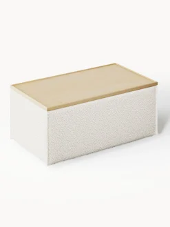 Online Reposapiés puf en tejido bouclé con espacio de almacenamiento Lennon Reposapiés|Sofás