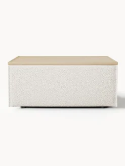 Online Reposapiés puf en tejido bouclé con espacio de almacenamiento Lennon Reposapiés|Sofás