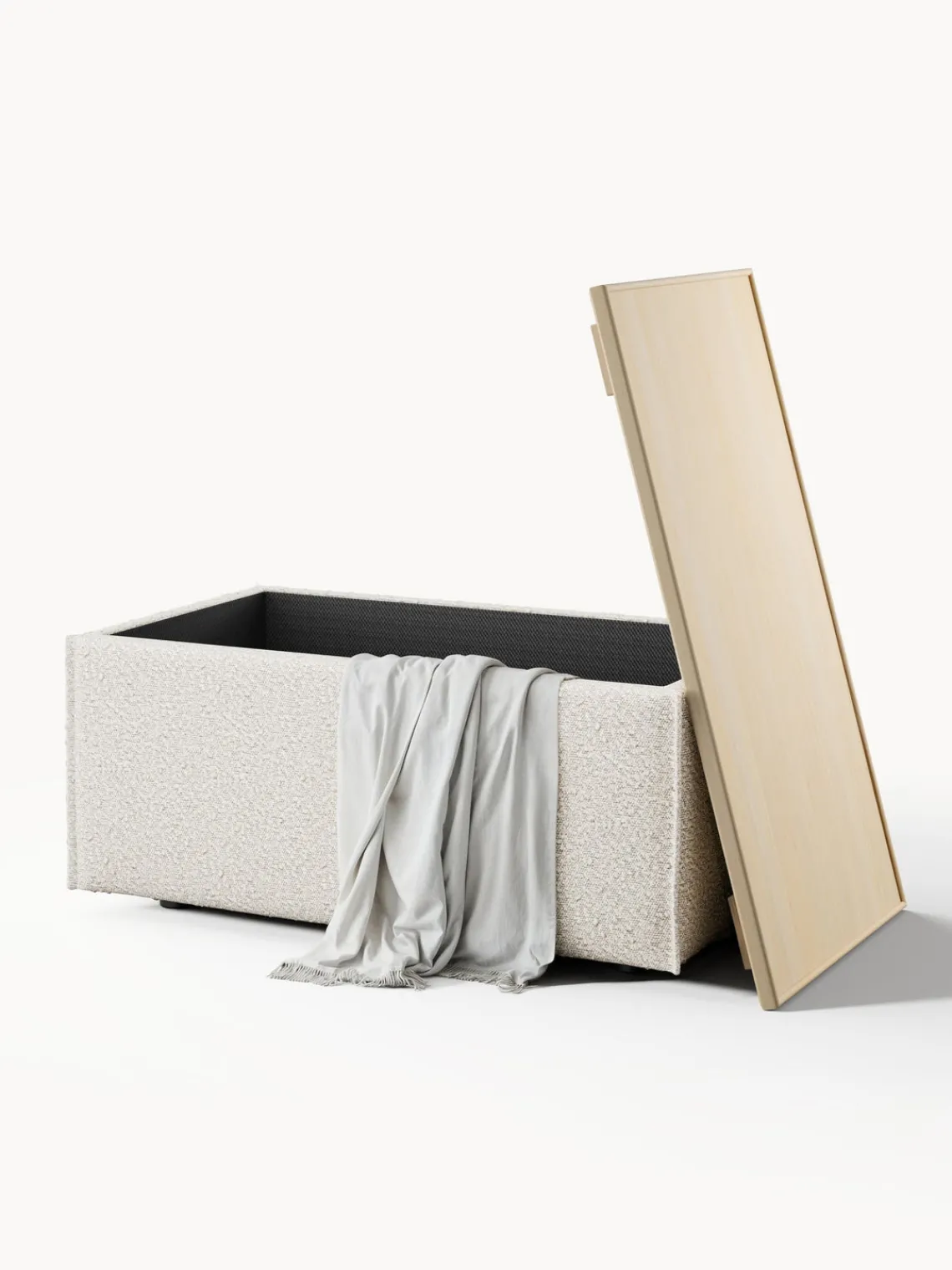 Online Reposapiés puf en tejido bouclé con espacio de almacenamiento Lennon Reposapiés|Sofás