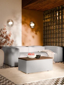 Hot Reposapiés puf en tejido bouclé con espacio de almacenamiento Lennon Reposapiés|Sofás