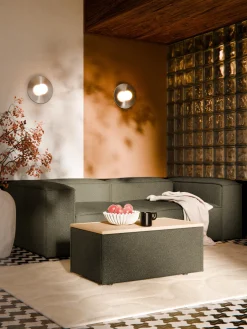 Reposapiés puf en tejido bouclé con espacio de almacenamiento Lennon Reposapiés|Sofás