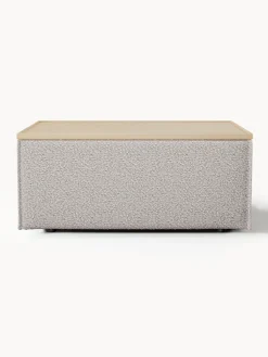 Reposapiés|Sofás></noscript>Westwing Collection Reposapiés puf en tejido bouclé con espacio de almacenamiento Lennon Bouclé taupe, madera de roble oscura