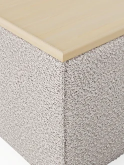 Reposapiés|Sofás></noscript>Westwing Collection Reposapiés puf en tejido bouclé con espacio de almacenamiento Lennon Bouclé taupe, madera de roble oscura