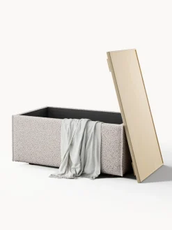 Reposapiés|Sofás></noscript>Westwing Collection Reposapiés puf en tejido bouclé con espacio de almacenamiento Lennon Bouclé taupe, madera de roble oscura