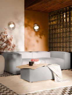 Reposapiés|Sofás></noscript>Westwing Collection Reposapiés puf en tejido bouclé con espacio de almacenamiento Lennon Bouclé taupe, madera de roble oscura