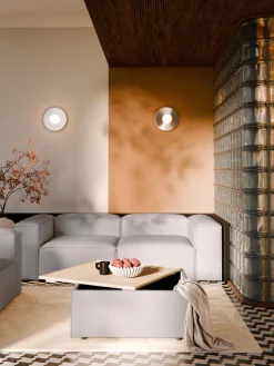 New Reposapiés puf en tejido bouclé con espacio de almacenamiento Lennon Reposapiés|Sofás