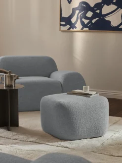 Reposapiés|Sofás>Westwing Collection Reposapiés puf en tejido bouclé Wolke Bouclé azul claro