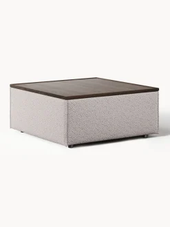 Reposapiés|Sofás>Westwing Collection Reposapiés puf en tejido bouclé con espacio de almacenamiento Lennon Bouclé taupe, madera de roble oscura