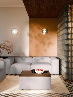 Reposapiés|Sofás>Westwing Collection Reposapiés puf en tejido bouclé con espacio de almacenamiento Lennon Bouclé taupe, madera de roble oscura