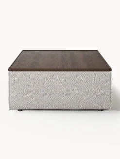 Reposapiés|Sofás></noscript>Westwing Collection Reposapiés puf en tejido bouclé con espacio de almacenamiento Lennon Bouclé taupe, madera de roble oscura