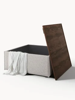 Reposapiés|Sofás></noscript>Westwing Collection Reposapiés puf en tejido bouclé con espacio de almacenamiento Lennon Bouclé taupe, madera de roble oscura