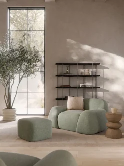 Reposapiés|Sofás>Westwing Collection Reposapiés puf en tejido bouclé Wolke Bouclé verde salvia