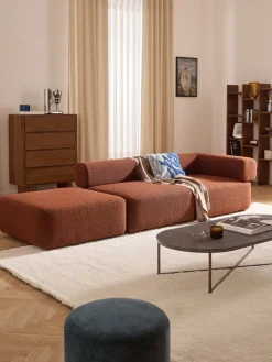 Sofás>Westwing Collection Reposapiés puf en tejido bouclé Anton Bouclé terracota