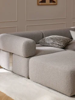 Sofás>Westwing Collection Reposapiés puf en tejido bouclé Anton Bouclé taupe