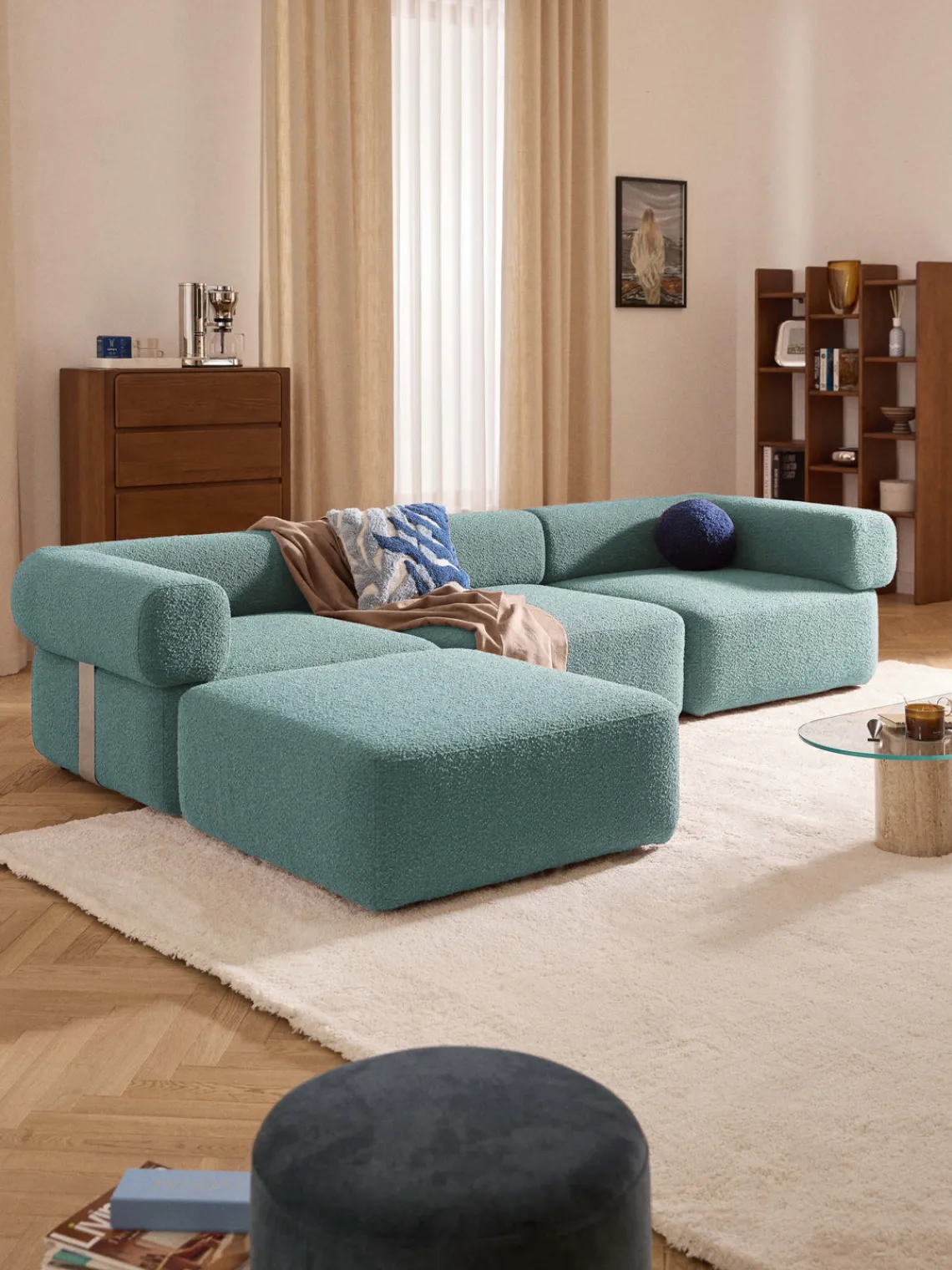 Outlet Reposapiés puf en tejido bouclé Anton Sofás