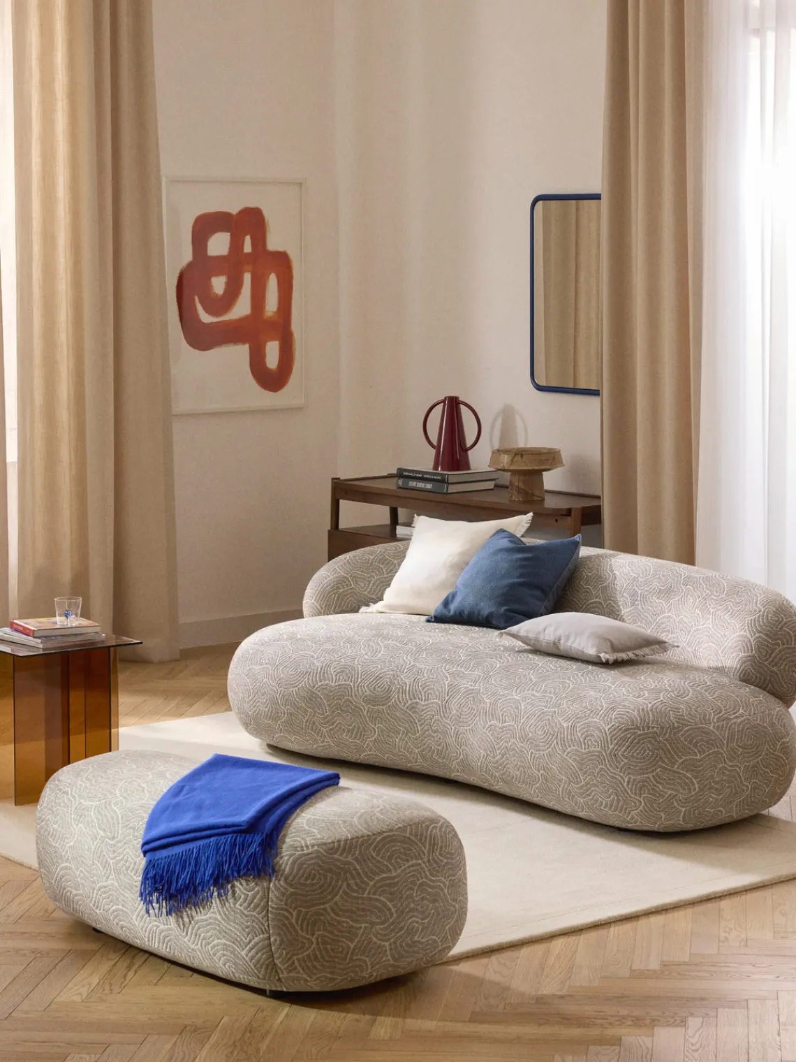 Reposapiés|Sofás>Westwing Collection Reposapiés puf grande Alba Tejido marrón