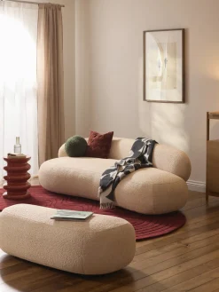 Reposapiés|Sofás>Westwing Collection Reposapiés puf grande en tejido bouclé Alba Bouclé melocotón