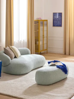 Reposapiés|Sofás>Westwing Collection Reposapiés puf grande en tejido bouclé Alba Bouclé azul claro