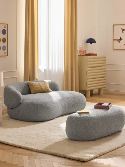 Reposapiés puf grande en tejido bouclé Alba Reposapiés|Sofás