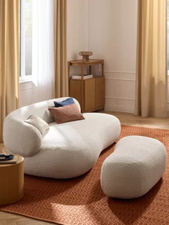 Reposapiés|Sofás>Westwing Collection Reposapiés puf grande en tejido bouclé Alba Bouclé blanco Off White