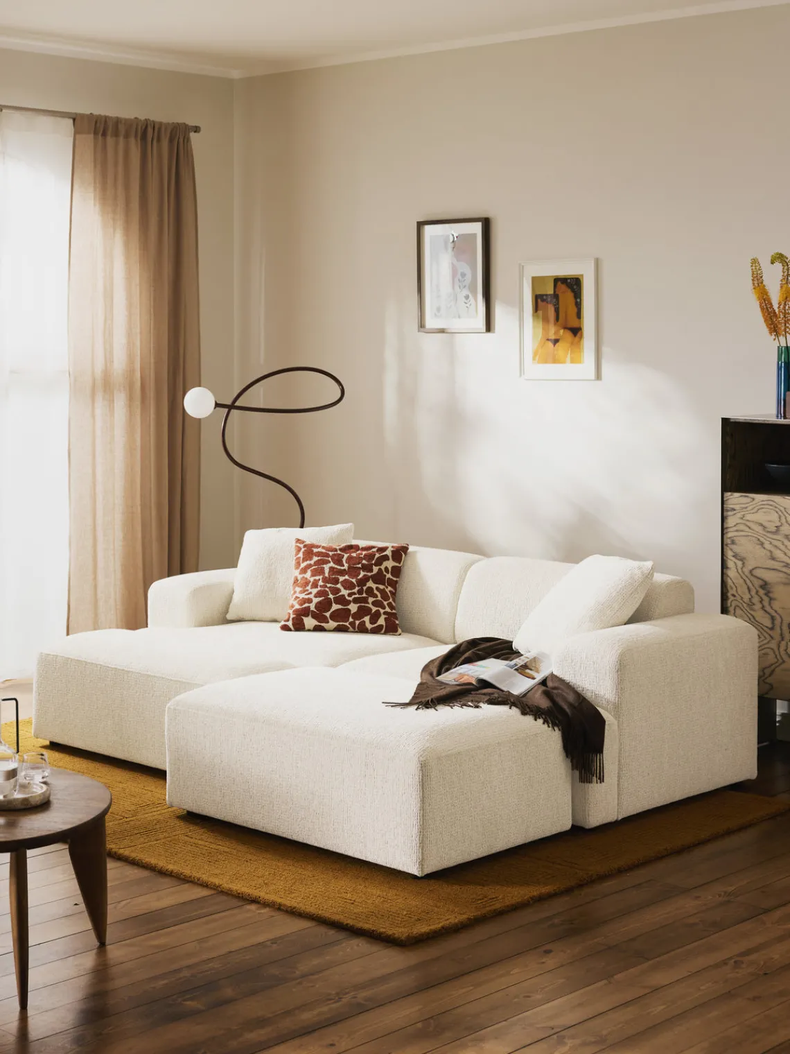 Reposapiés|Sofás>Westwing Collection Reposapiés puf grande Melva, 116 x 72 cm Chenilla blanco Off White