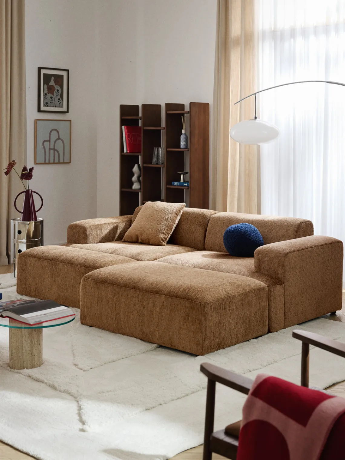 Reposapiés|Sofás>Westwing Collection Reposapiés puf grande Melva, 116 x 72 cm Chenilla marrón