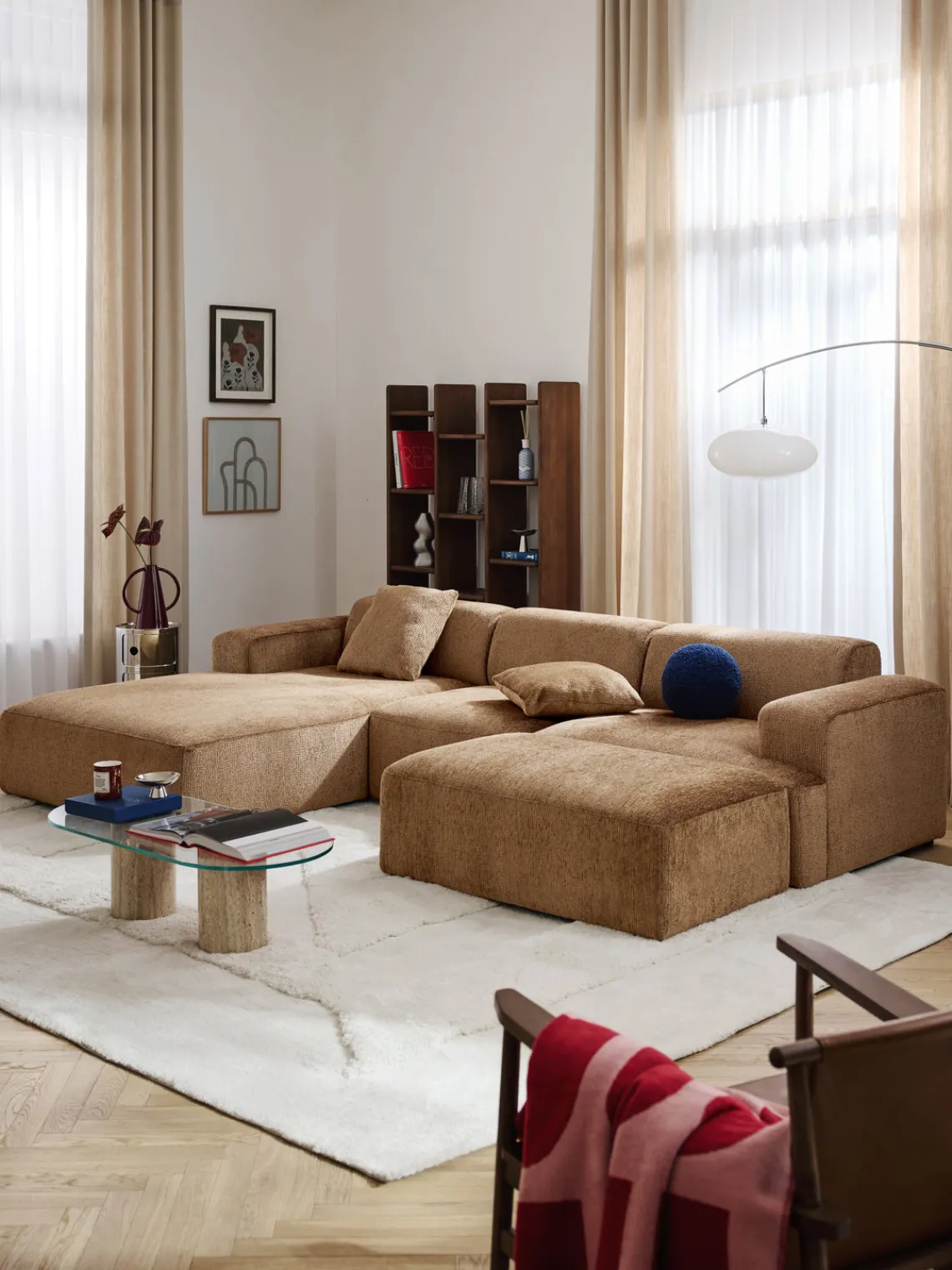 Reposapiés|Sofás>Westwing Collection Reposapiés puf grande Melva, 116 x 72 cm Chenilla marrón