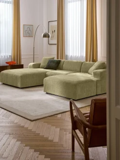 Reposapiés|Sofás></noscript>Westwing Collection Reposapiés puf grande Melva, 116 x 72 cm Tejido verde claro