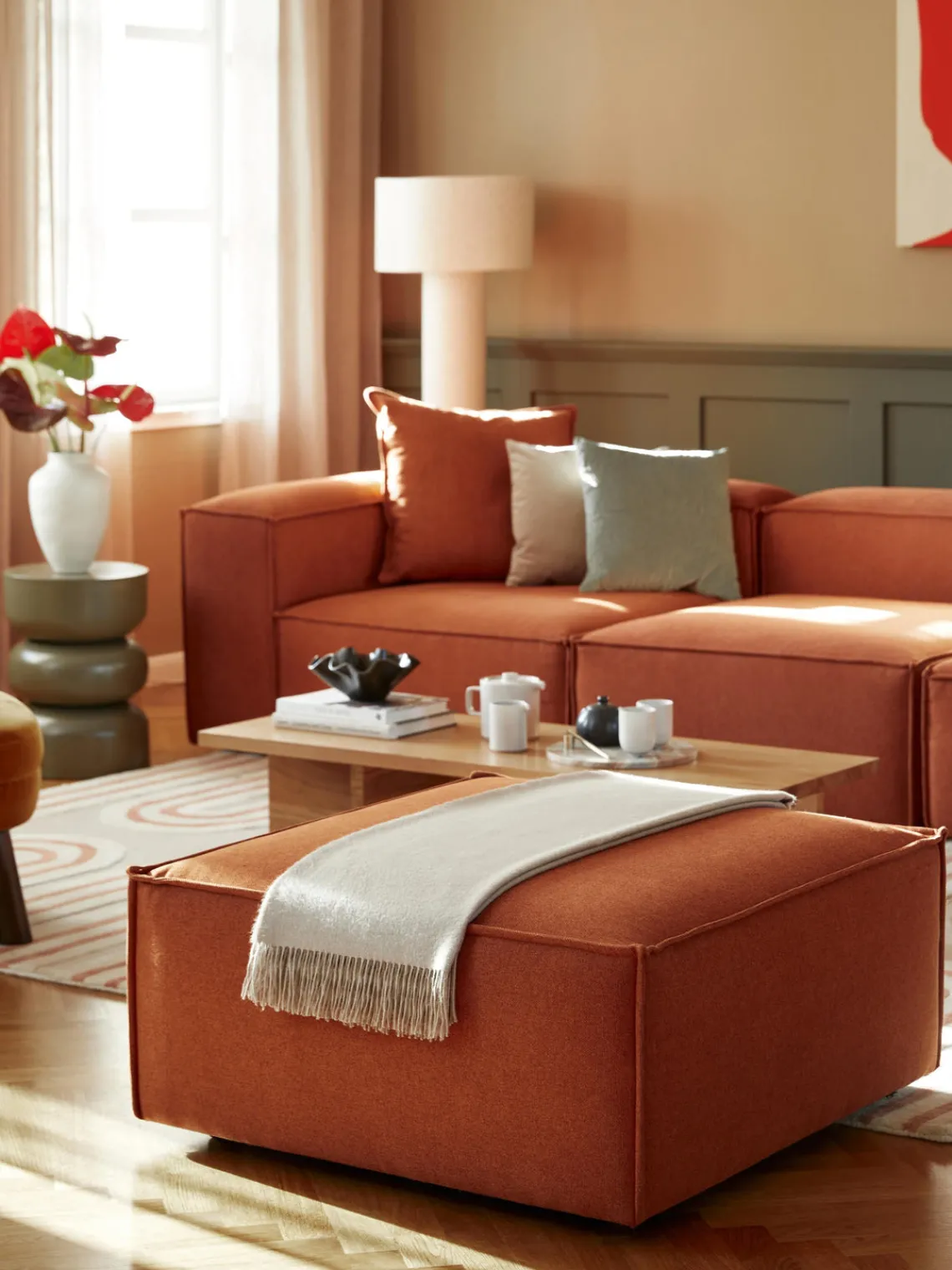 Reposapiés|Sofás>Westwing Collection Reposapiés puf Lennon Tejido terracota